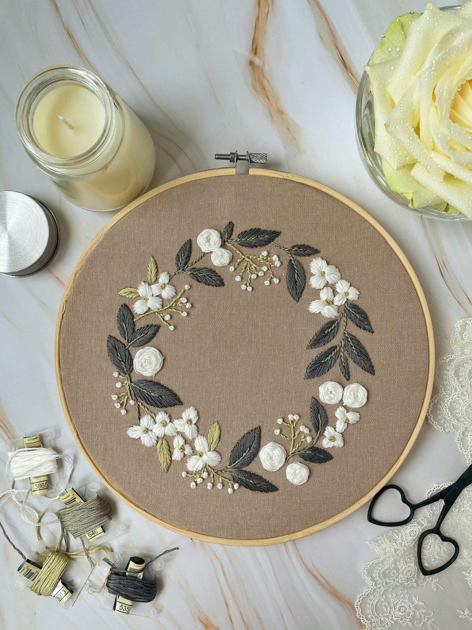 Botanical embroidery hoop art